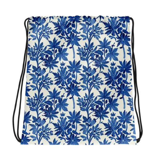 Blue Botanical on a Drawstring Bag