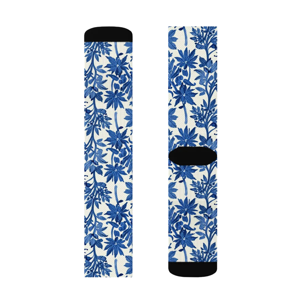Blue Botanical on Socks — Left Sock