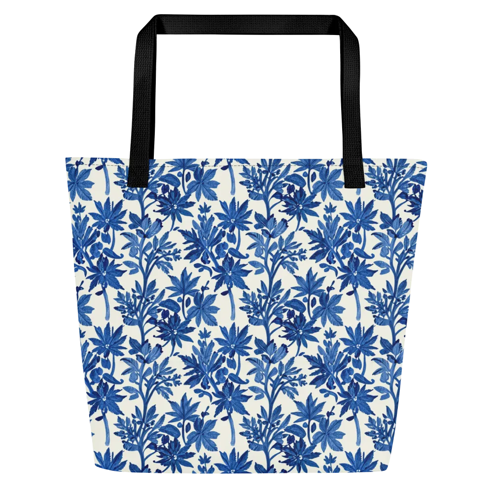 Blue Botanical on Large Tote Bag W/ Pocket — Front
