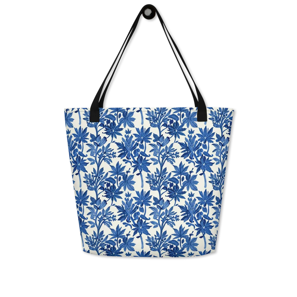 Blue Botanical on Large Tote Bag W/ Pocket — Front