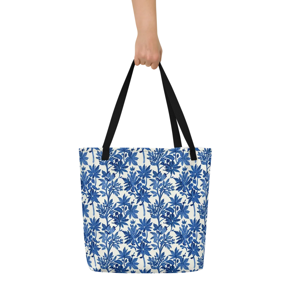 Blue Botanical on Large Tote Bag W/ Pocket — Front