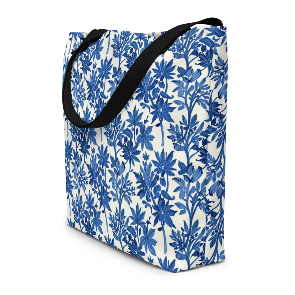Blue Botanical on Large Tote Bag W/ Pocket — Front