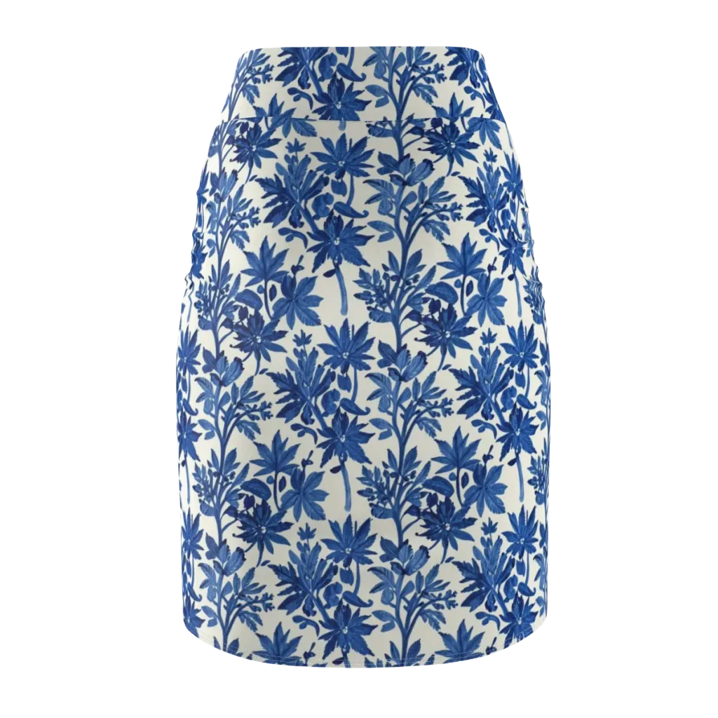 Blue Botanical on Pencil Skirt — Back