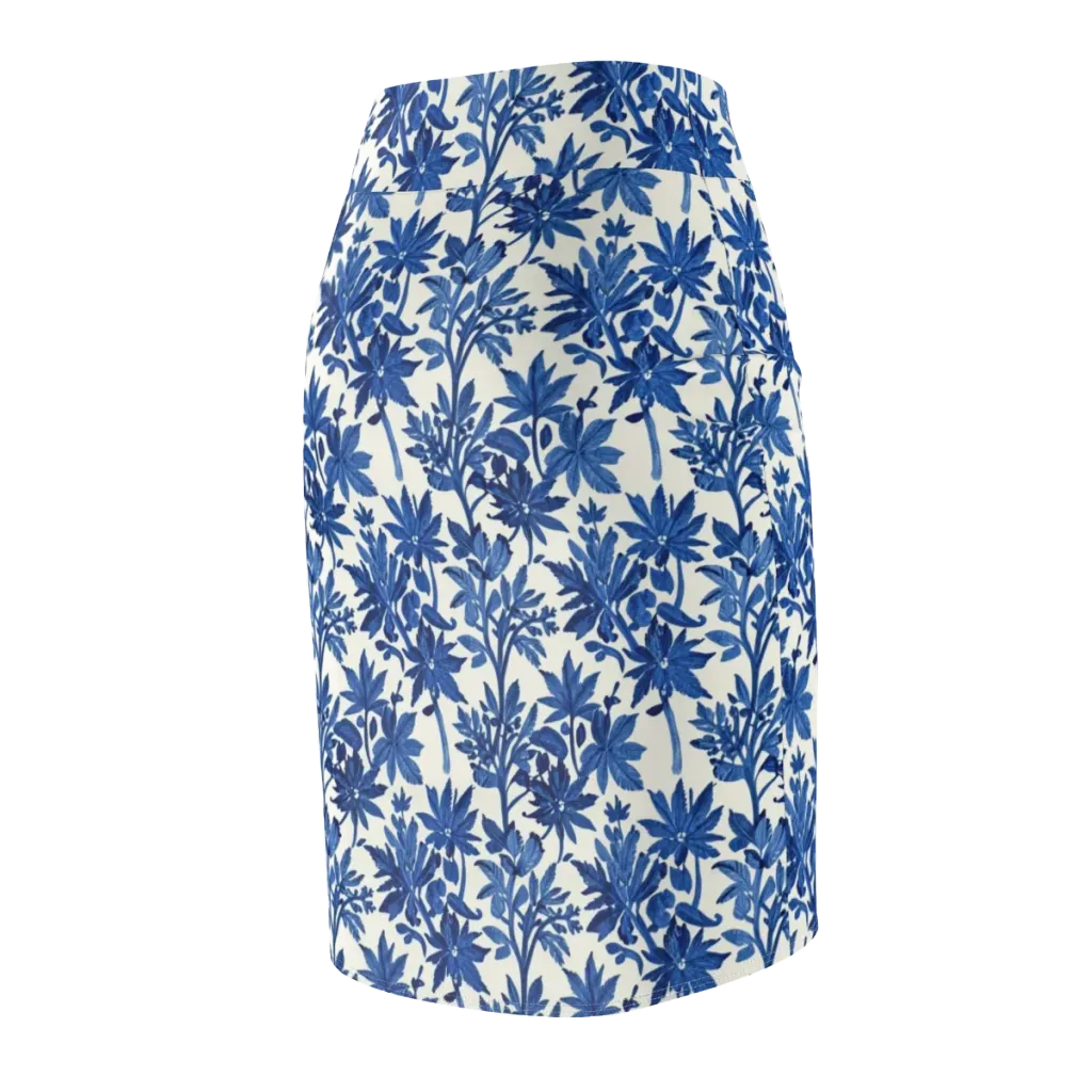 Blue Botanical on Pencil Skirt — Back Side