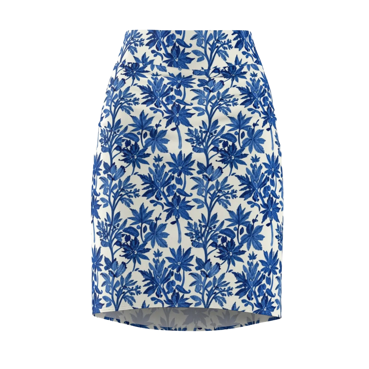 Blue Botanical on Pencil Skirt — Front