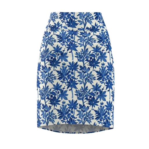Blue Botanical on a Pencil Skirt