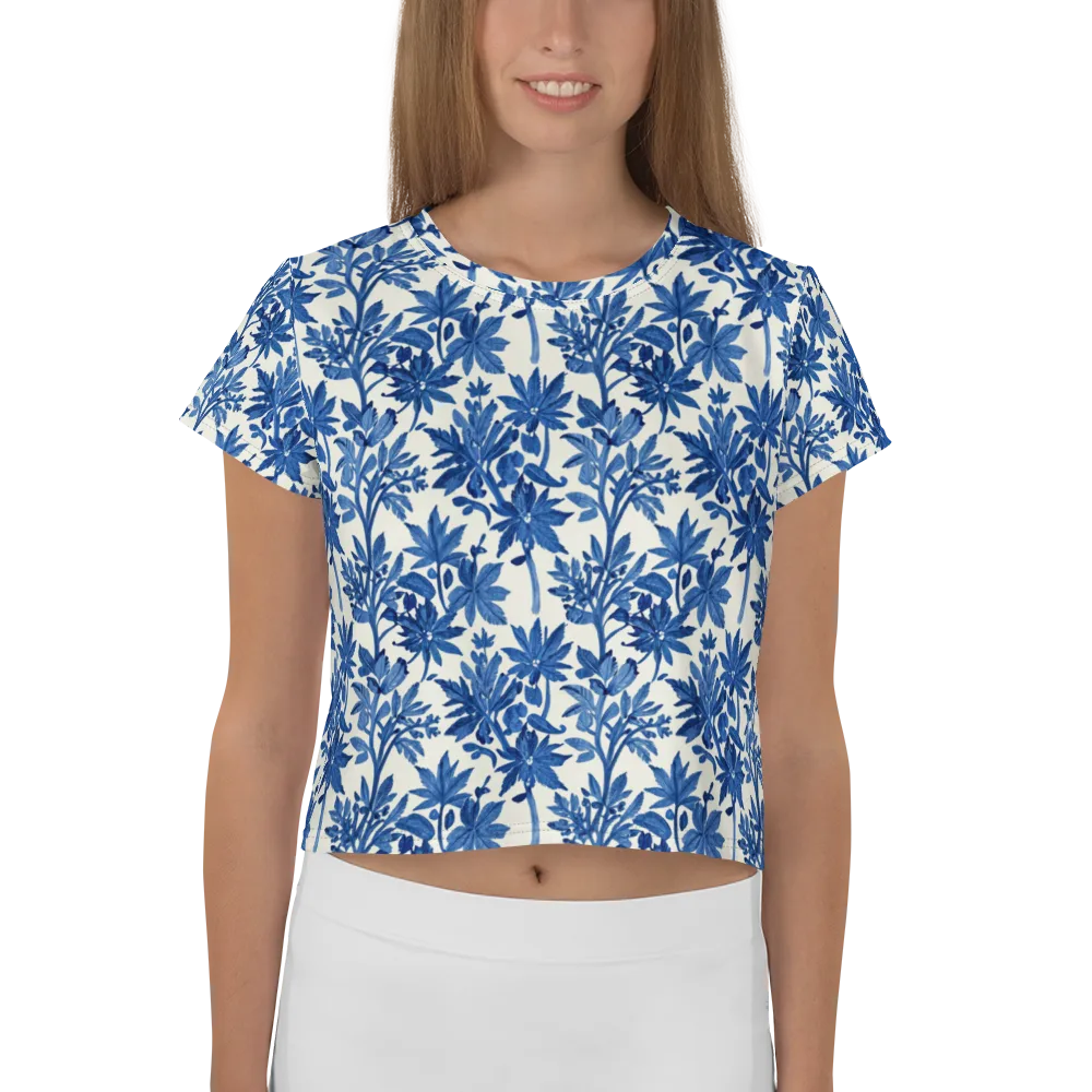 Blue Botanical on Crop Tee — Front
