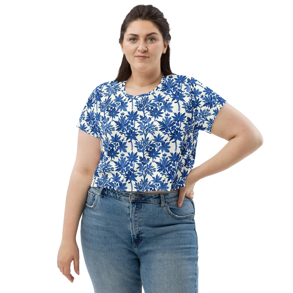 Blue Botanical on Crop Tee — Front