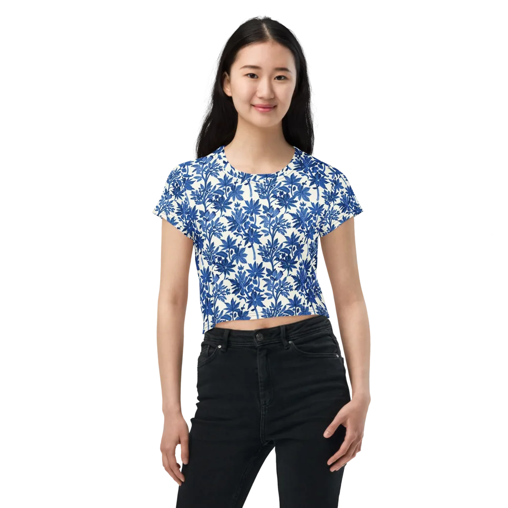 Blue Botanical on Crop Tee — Front
