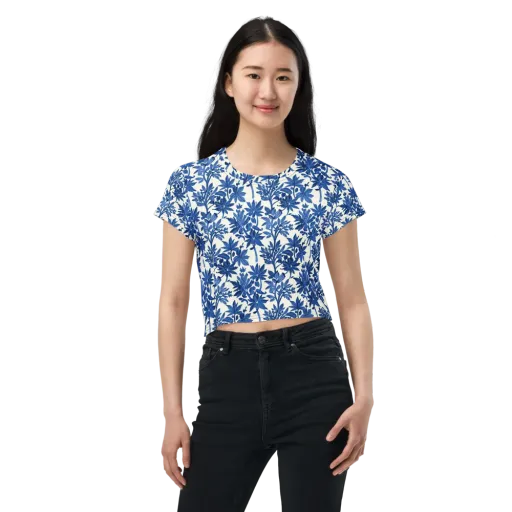 Blue Botanical on a Crop Tee