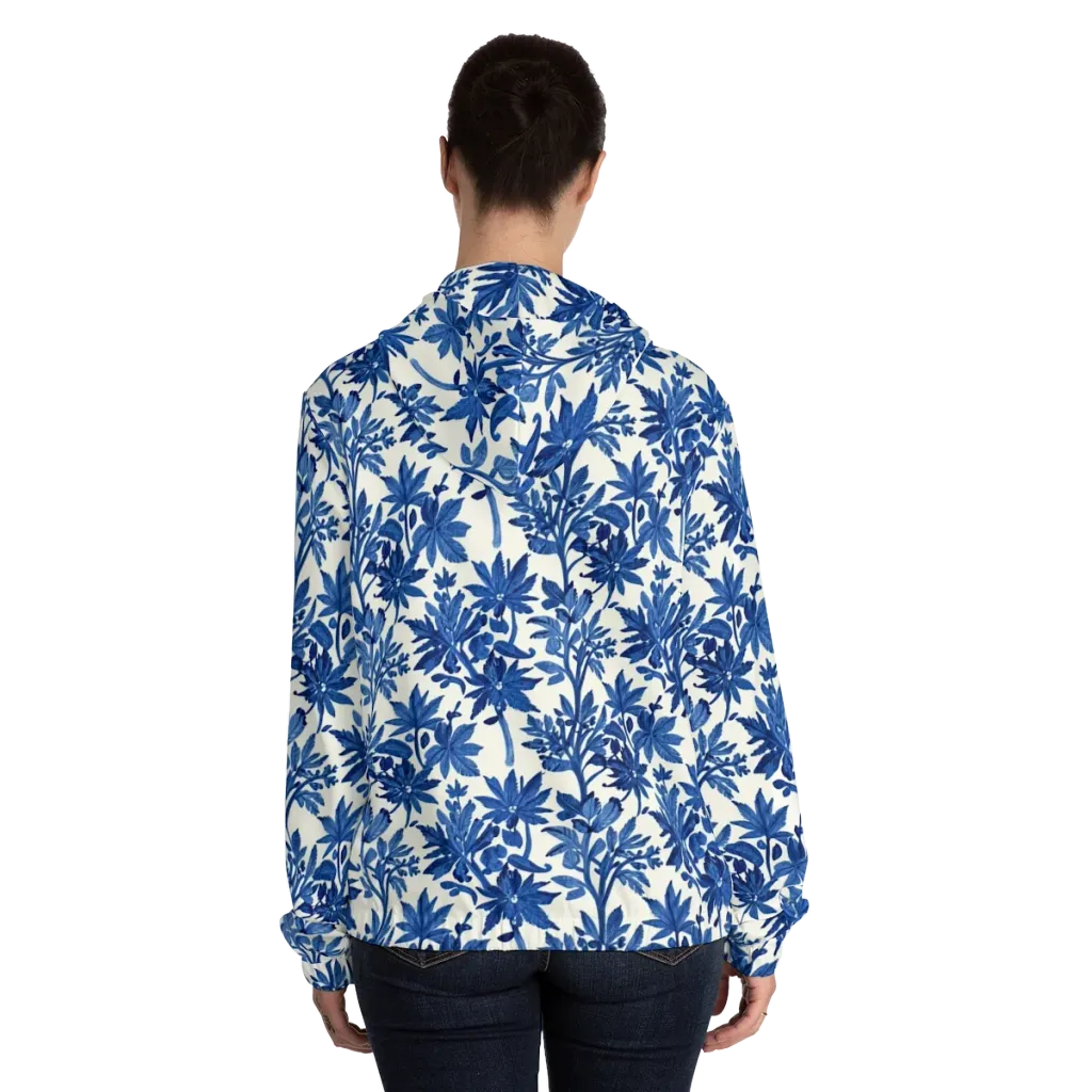 Blue Botanical on Women's Full-Zip Hoodie — Back On Person
