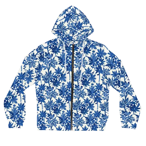 Blue Botanical on a Women's Full-Zip Hoodie