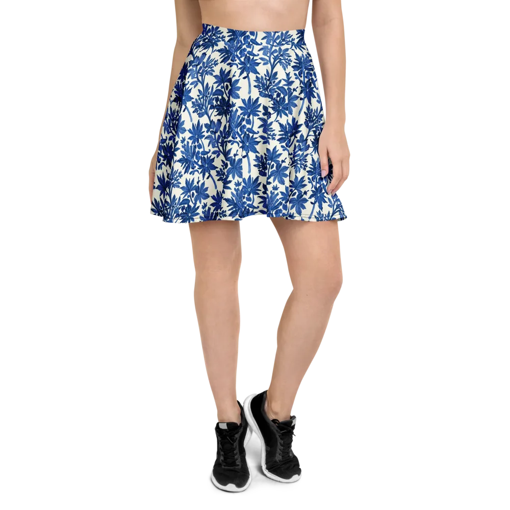 Blue Botanical on Skater Skirt — Front