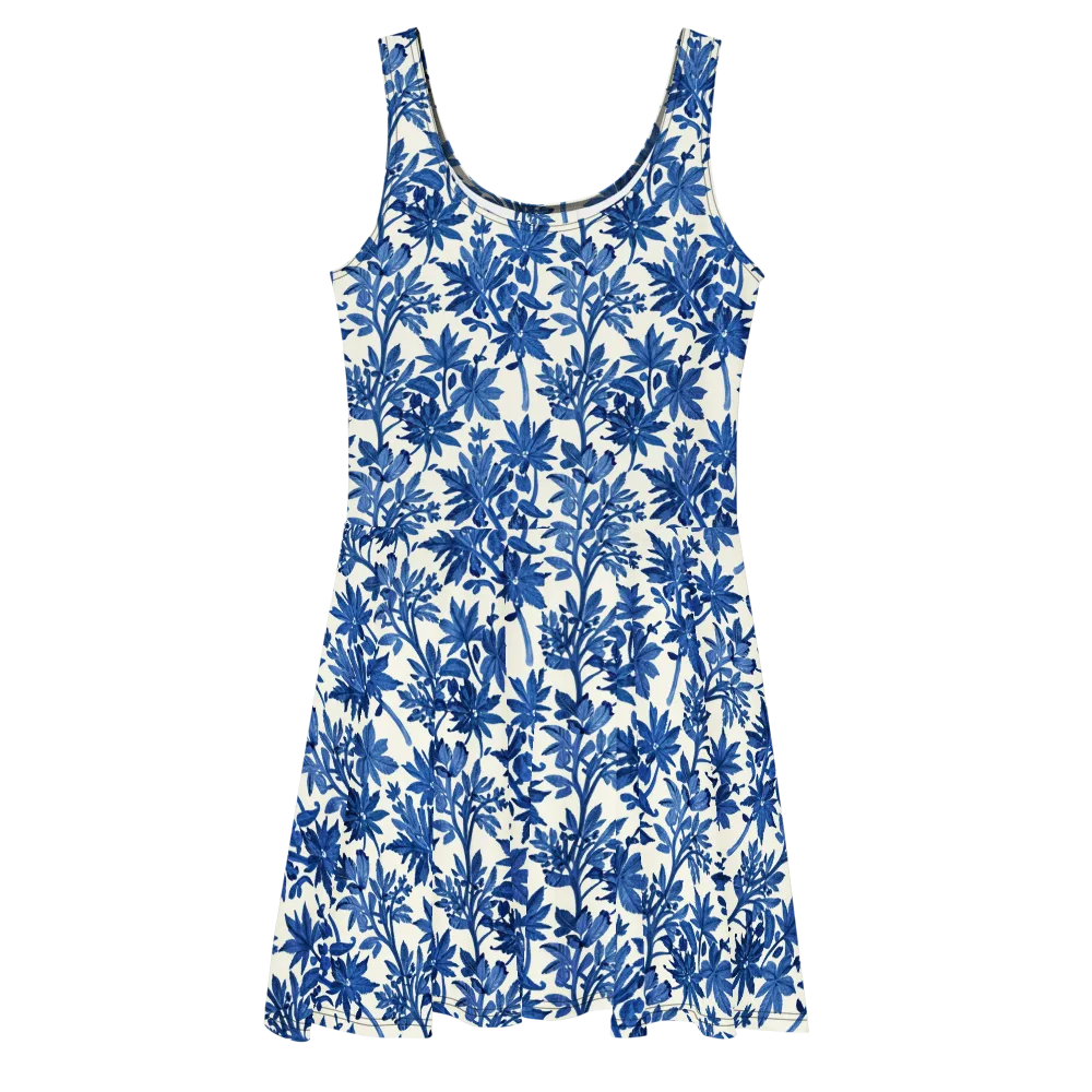 Blue Botanical on Skater Dress — Front