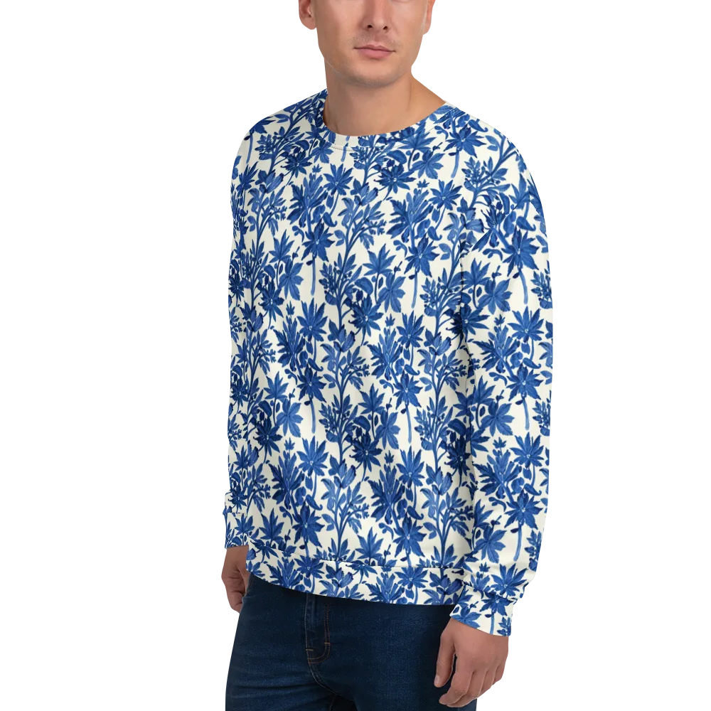 Blue Botanical on Sweatshirt — Left Front