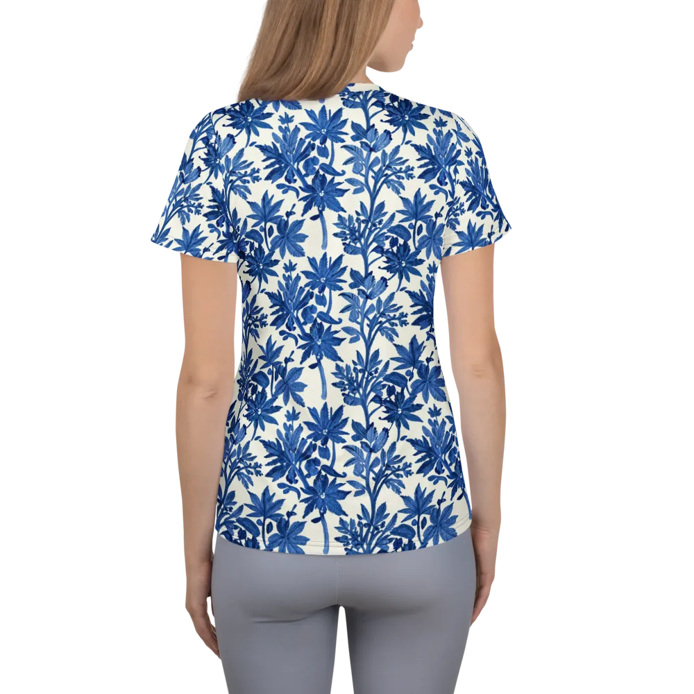 Blue Botanical on Women's Athletic T-Shirt — Back