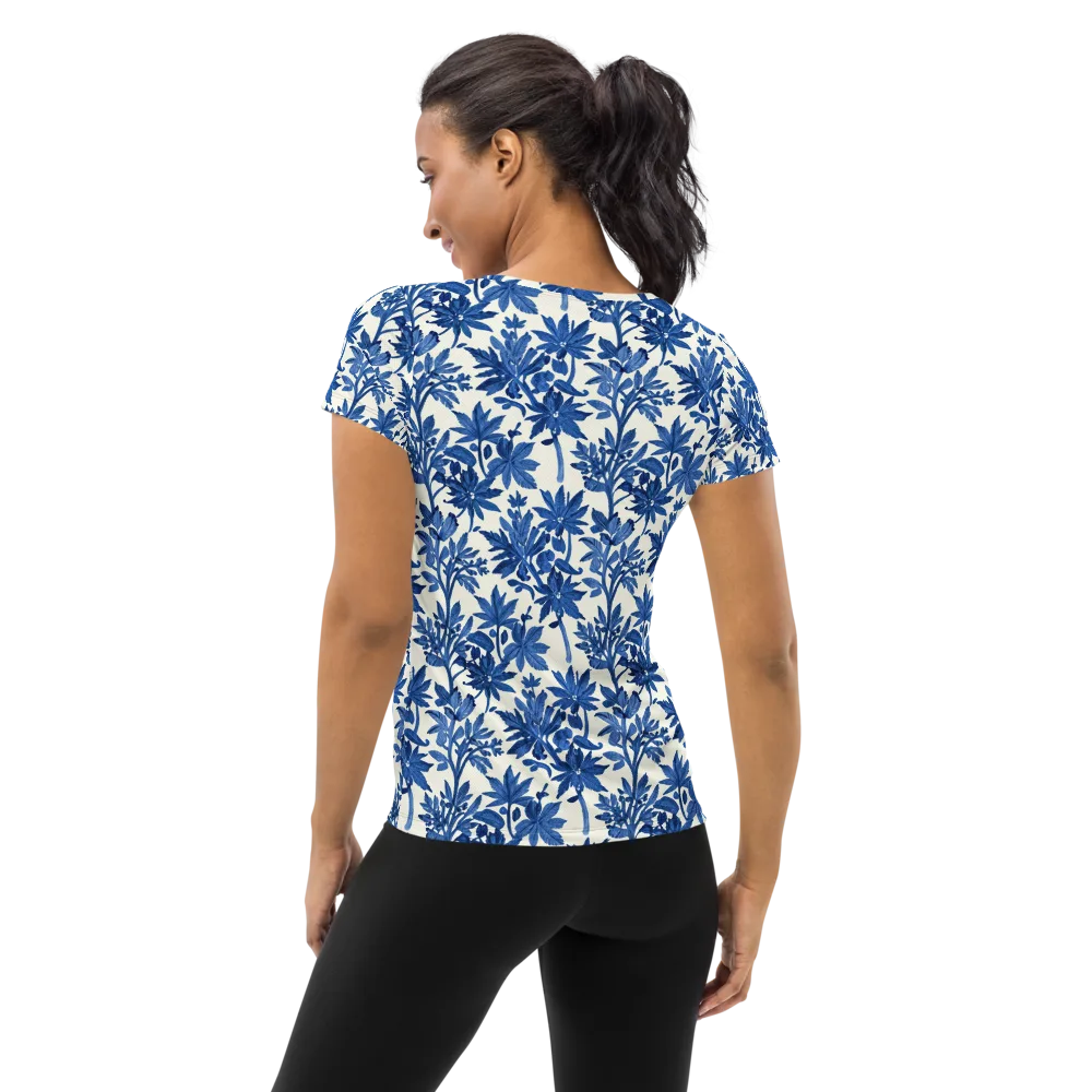 Blue Botanical on Women's Athletic T-Shirt — Back