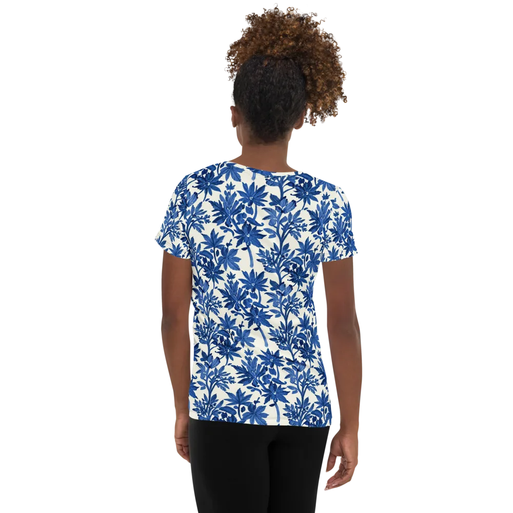 Blue Botanical on Women's Athletic T-Shirt — Back