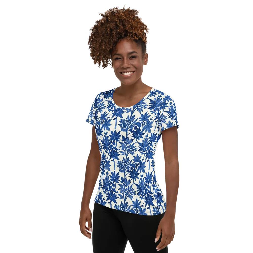 Blue Botanical on Women's Athletic T-Shirt — Left