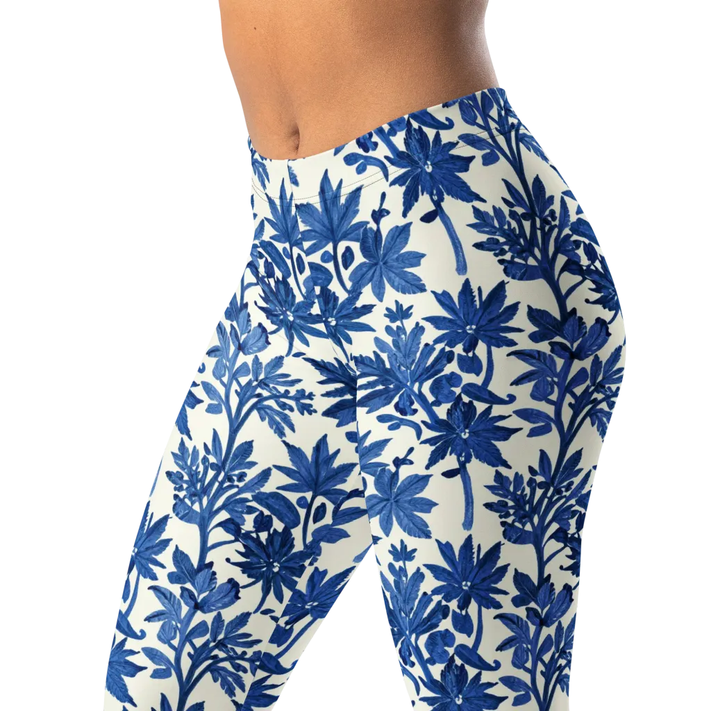 Blue Botanical on Leggings — Left Front