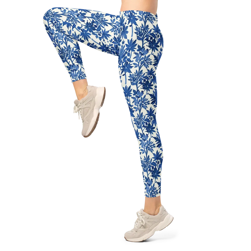 Blue Botanical on Leggings — Left