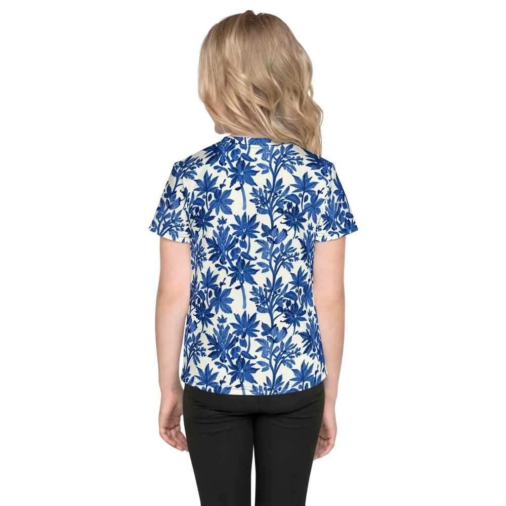 Blue Botanical on Kids Crew Neck T-Shirt — Back