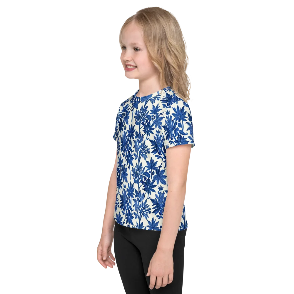 Blue Botanical on Kids Crew Neck T-Shirt — Left