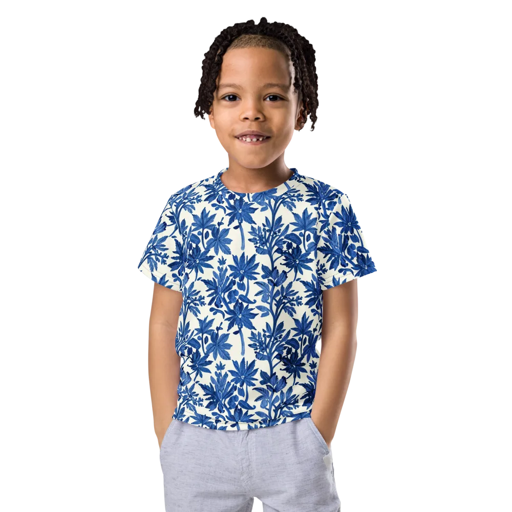 Blue Botanical on Kids Crew Neck T-Shirt — Front
