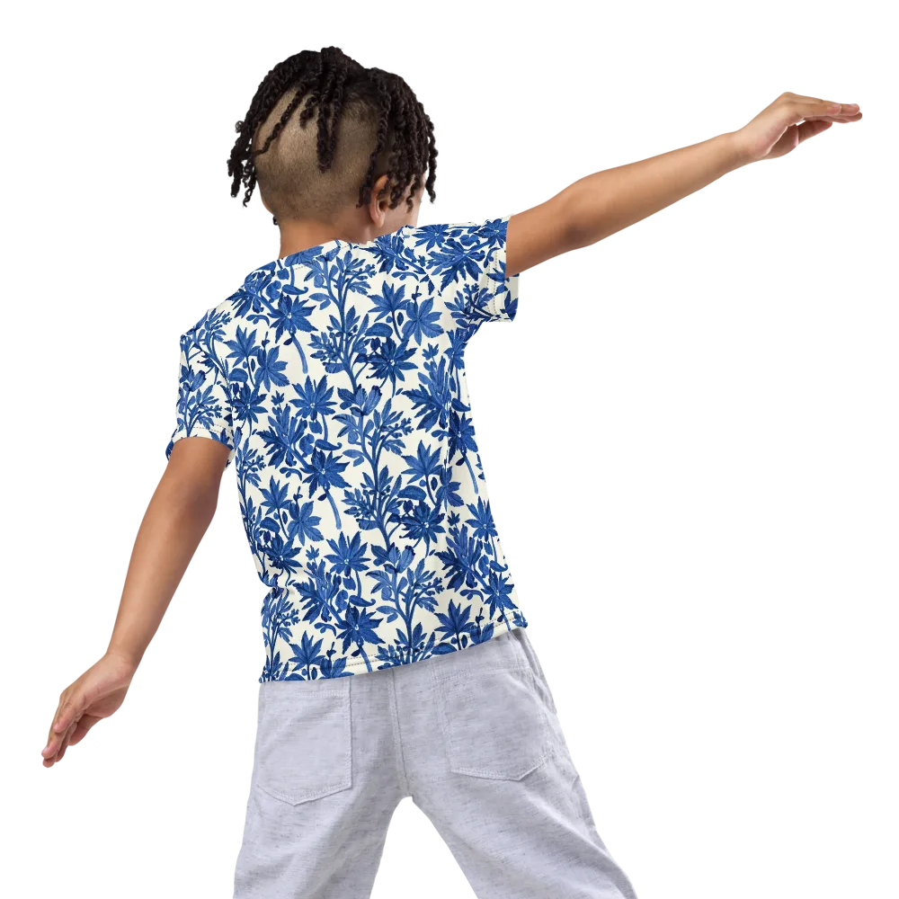 Blue Botanical on Kids Crew Neck T-Shirt — Back