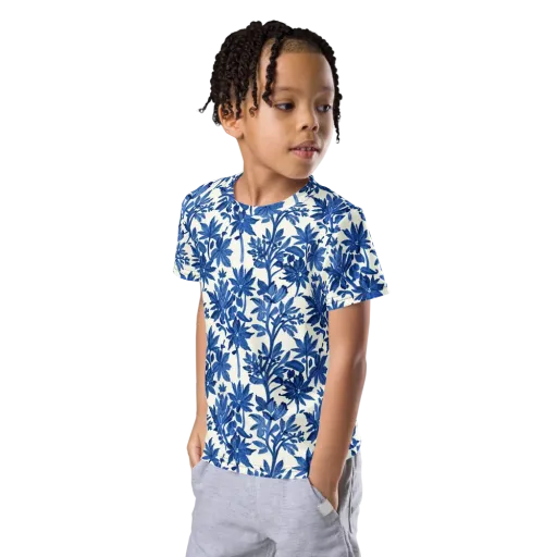 Blue Botanical on a Kids Crew Neck T-Shirt