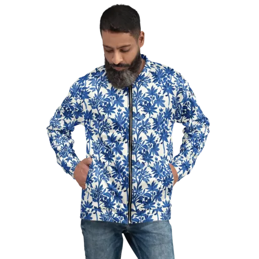 Blue Botanical on a Bomber Jacket