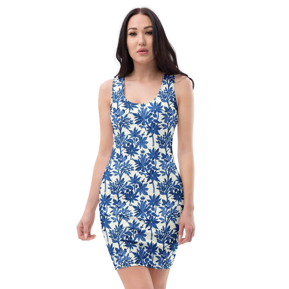 Blue Botanical on Bodycon Dress — Front