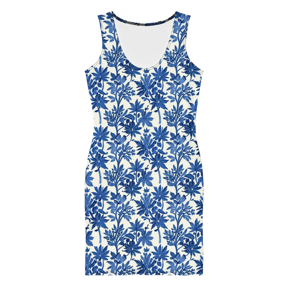 Blue Botanical on Bodycon Dress — Front