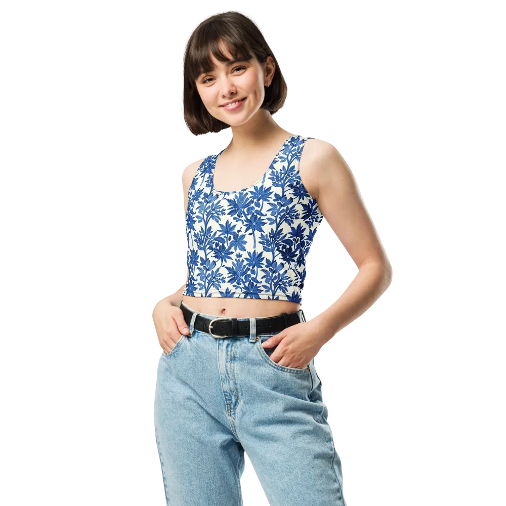 Blue Botanical on Crop Top — Front