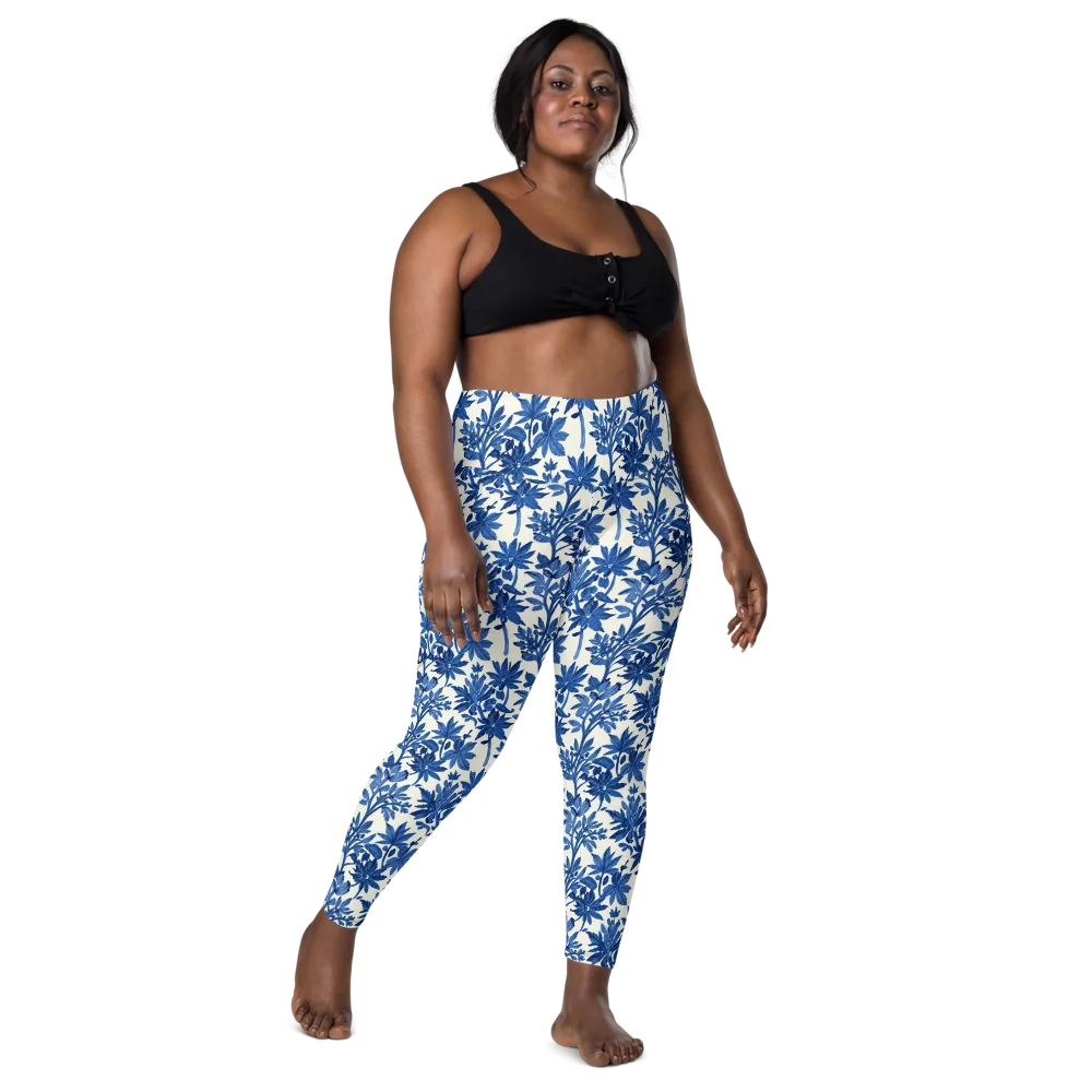 Blue Botanical on Leggings with Pockets — Front