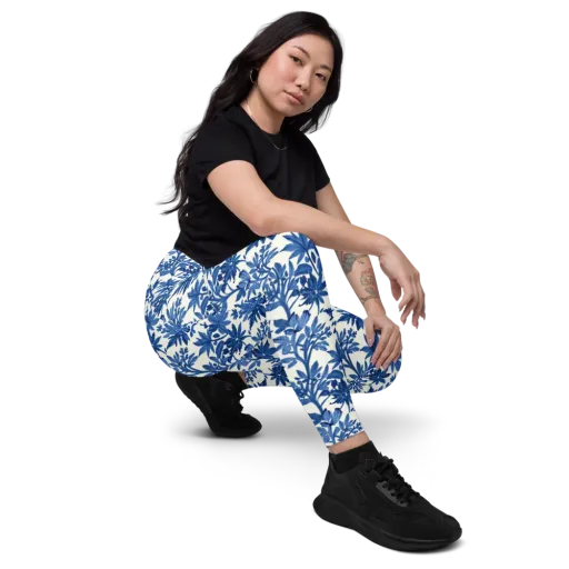 Blue Botanical on a Leggings with Pockets