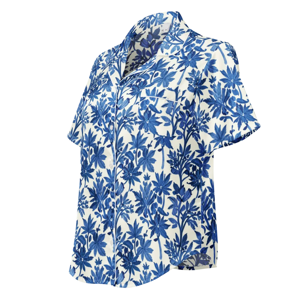 Blue Botanical on Women's Short Sleeve Pajama Top — Left Front