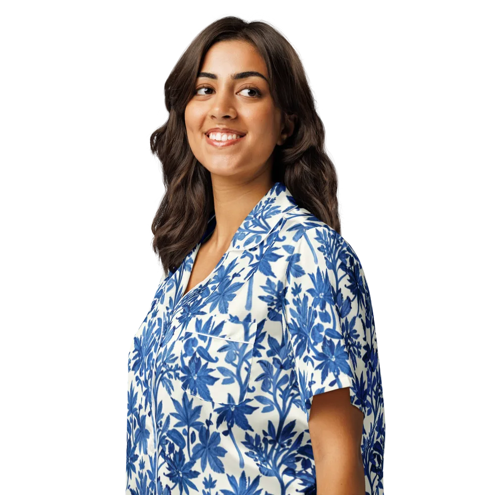 Blue Botanical on Women's Short Sleeve Pajama Top — Left Front