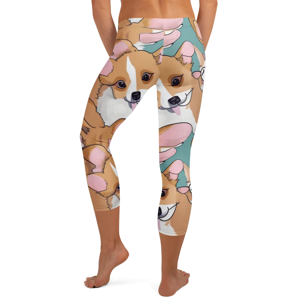 Corgi Carousel on Capri Leggings — Back