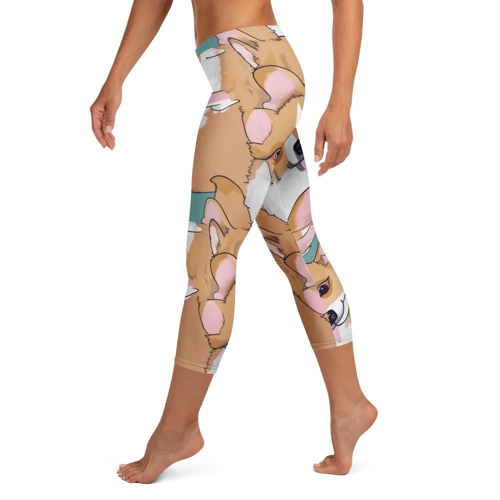 Corgi Carousel on Capri Leggings — Left