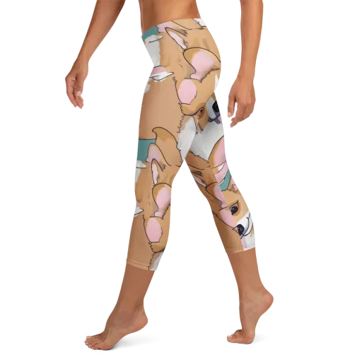 Corgi Carousel on a Capri Leggings