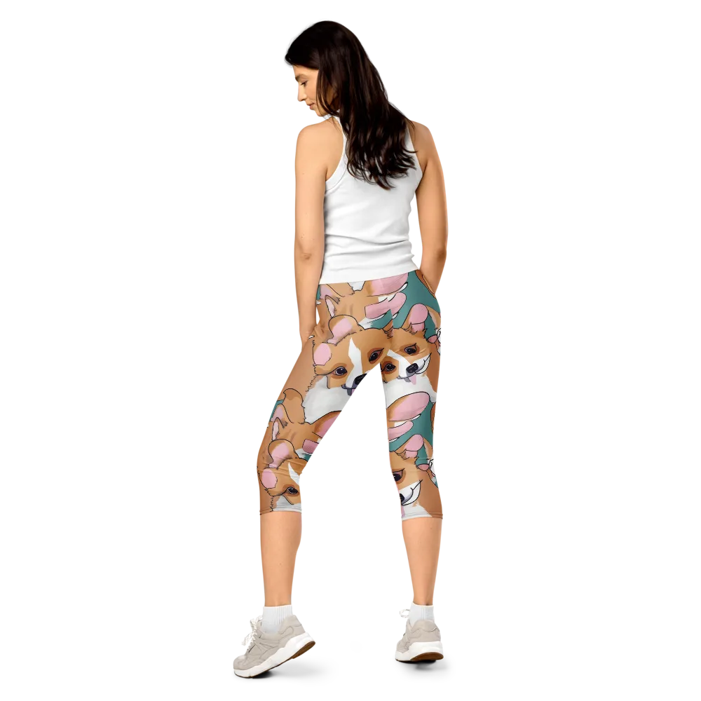 Corgi Carousel on Capri Leggings — Back