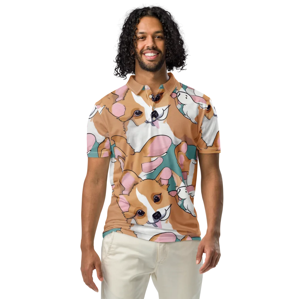 Corgi Carousel on Men's Slim Fit Polo Shirt — Front
