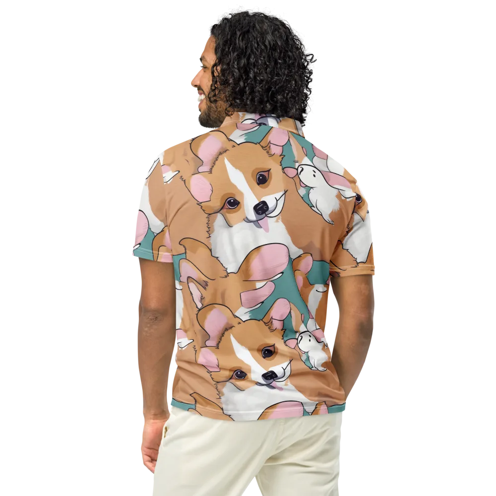 Corgi Carousel on Men's Slim Fit Polo Shirt — Back