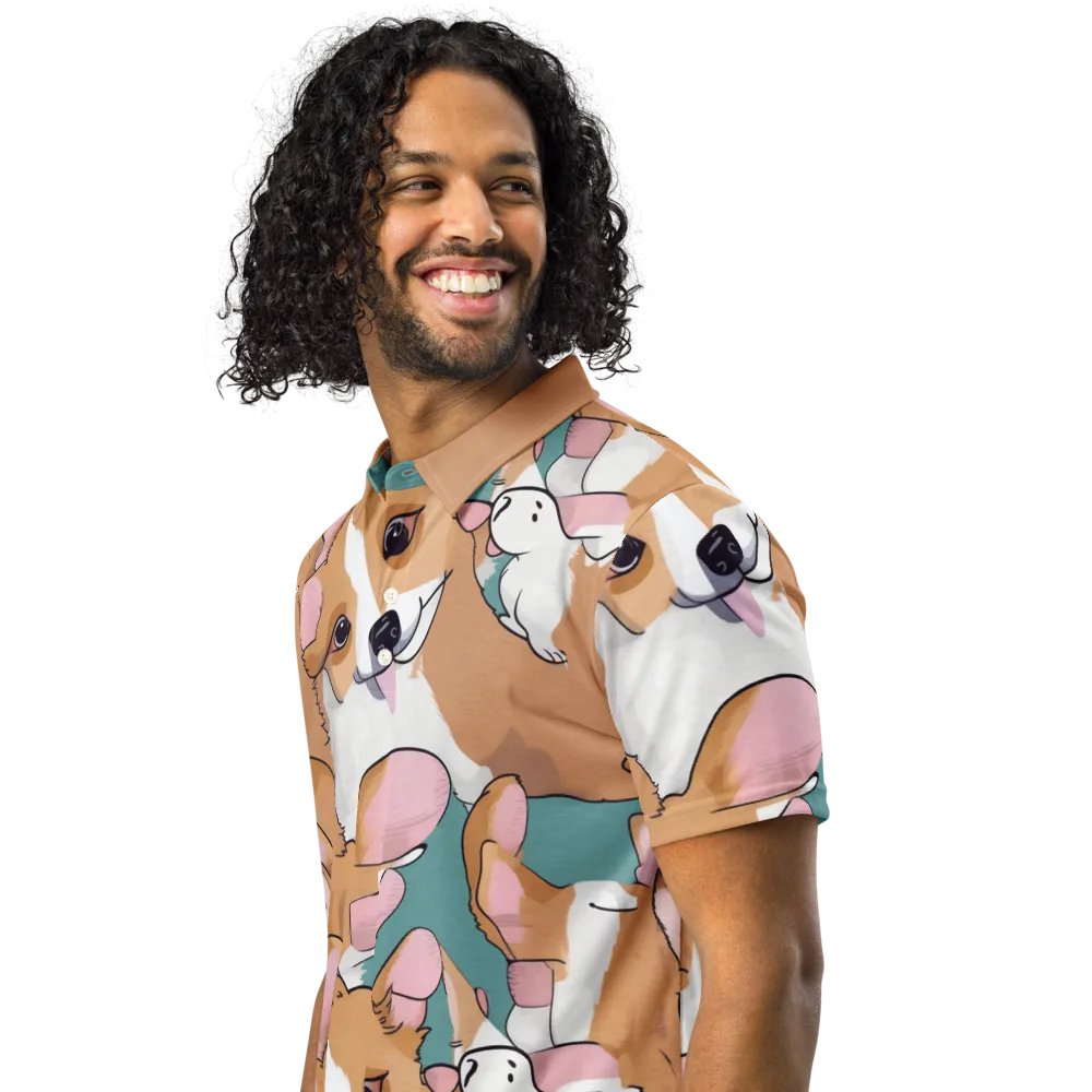 Corgi Carousel on Men's Slim Fit Polo Shirt — Left Front