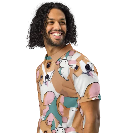 Corgi Carousel on a Men's Slim Fit Polo Shirt