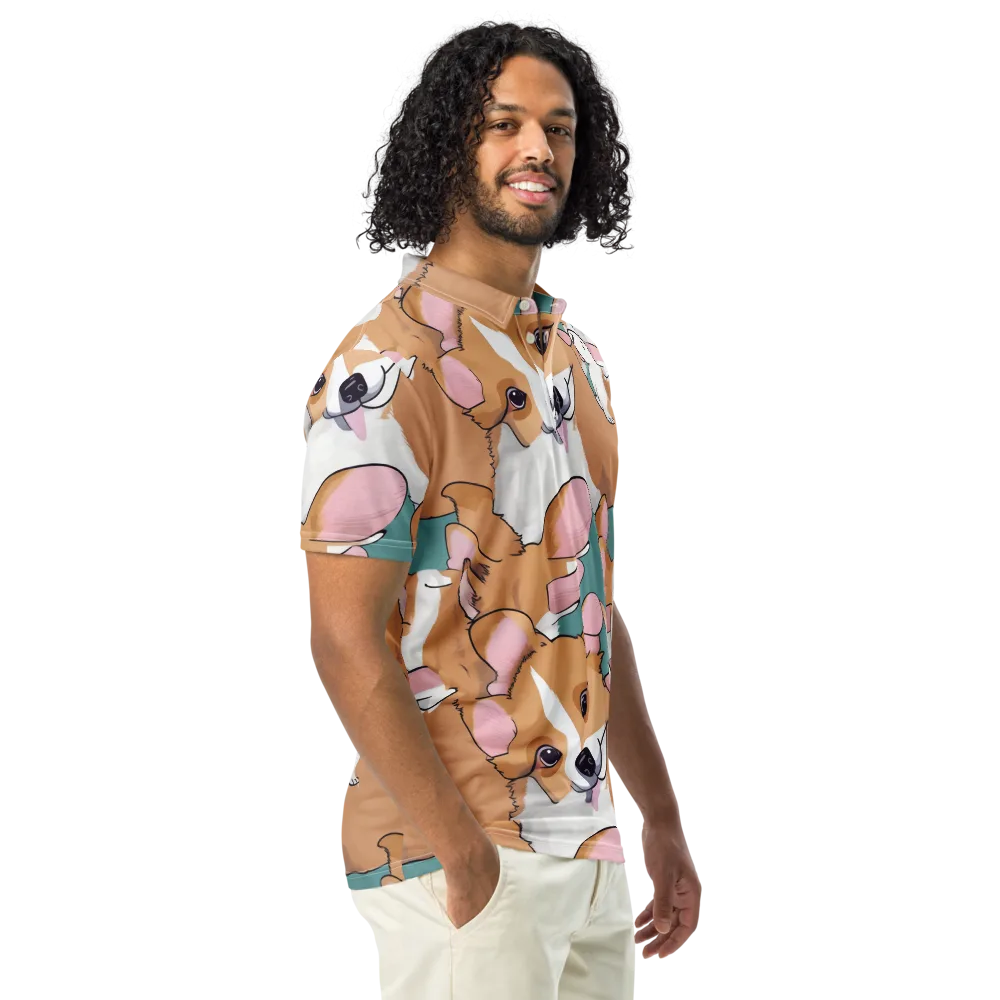 Corgi Carousel on Men's Slim Fit Polo Shirt — Right Front