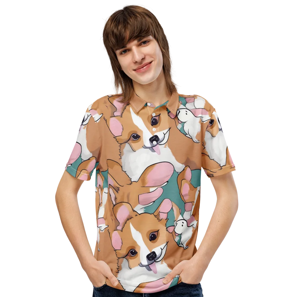 Corgi Carousel on Men's Slim Fit Polo Shirt — Front