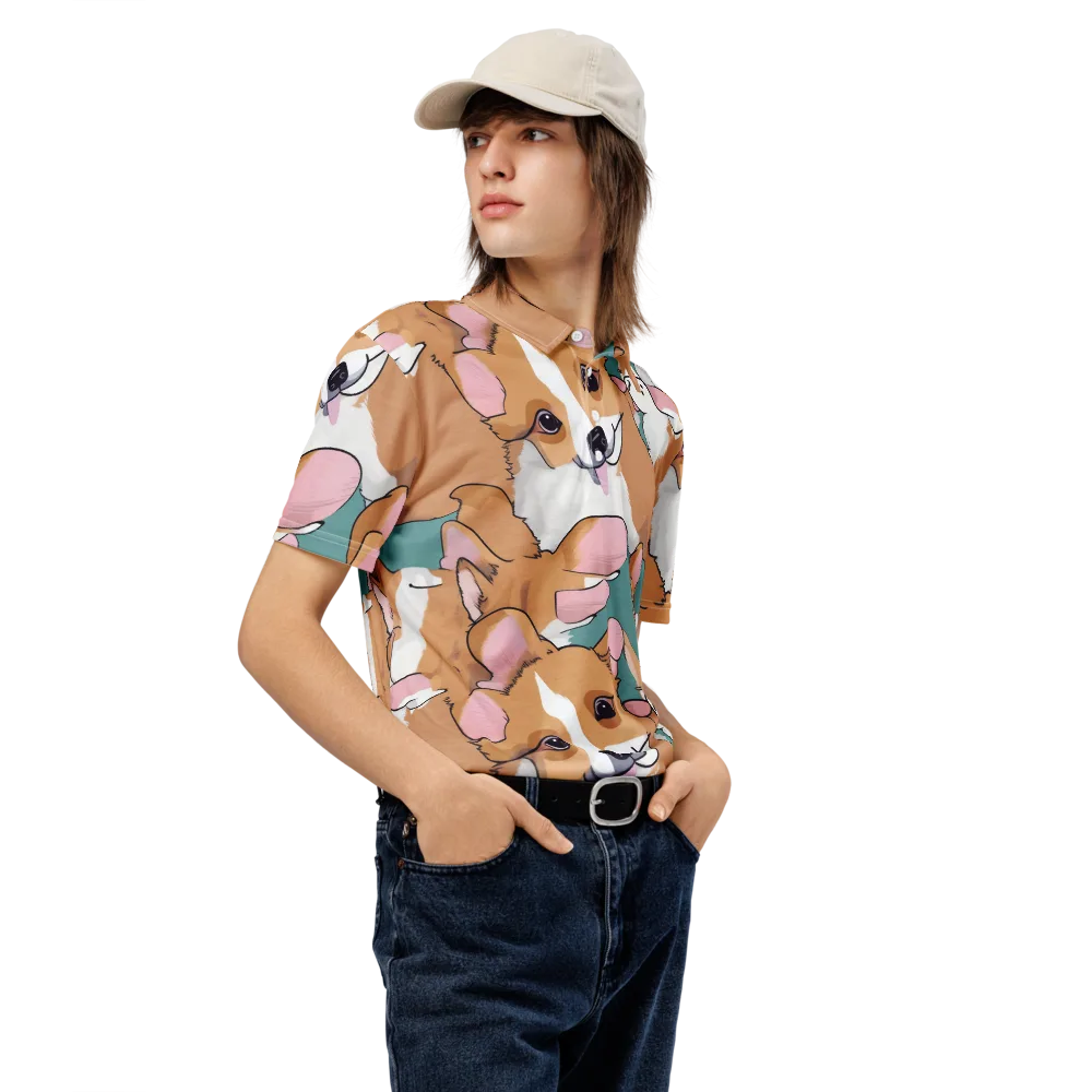 Corgi Carousel on Men's Slim Fit Polo Shirt — Right Front