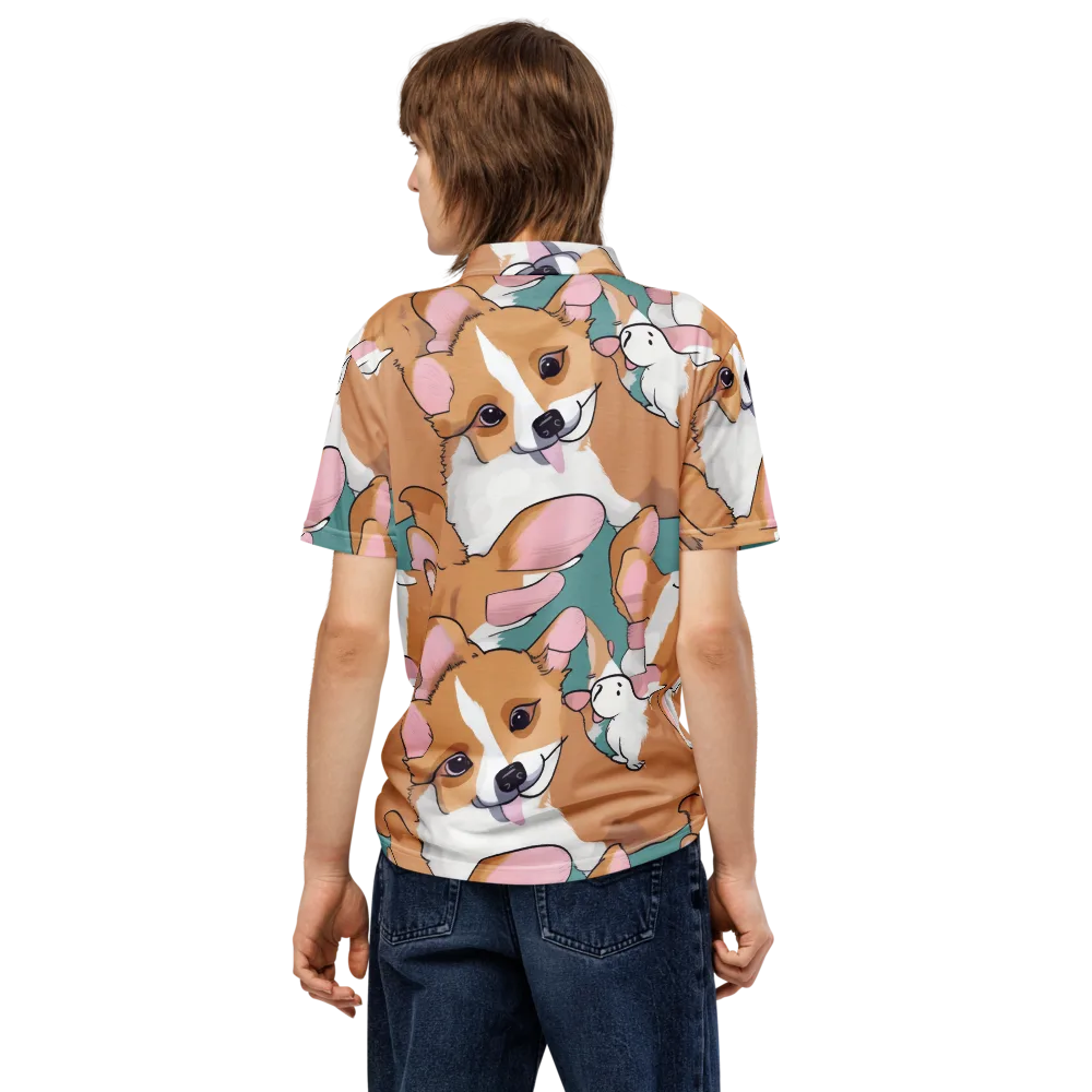 Corgi Carousel on Men's Slim Fit Polo Shirt — Back